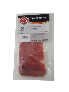 Spanischer Serrano Schinken Aufschnitt / Jamón Serrano loncheado - 0,100 Kg